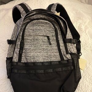 PINK Victoria's Secret Black and Gray Collegiate Backpack NWT
